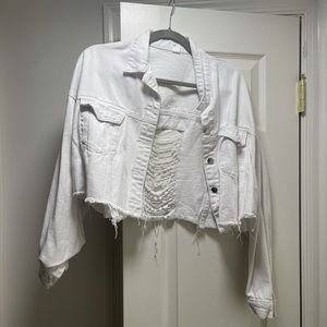 White Cropped/Ripped Jean Jacket